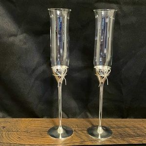 Vera Wang Wedgwood, Crystal and Silver Love Knots Crystal Flutes Pair NWT IOB